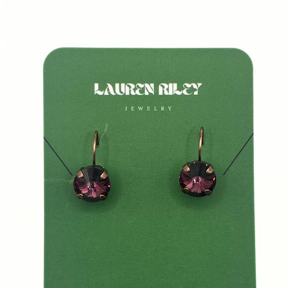 Handcrafted Purple Swarovski Crystal Drop Earrings - Copper Plating Beauty Luxe - Picture 1 of 4